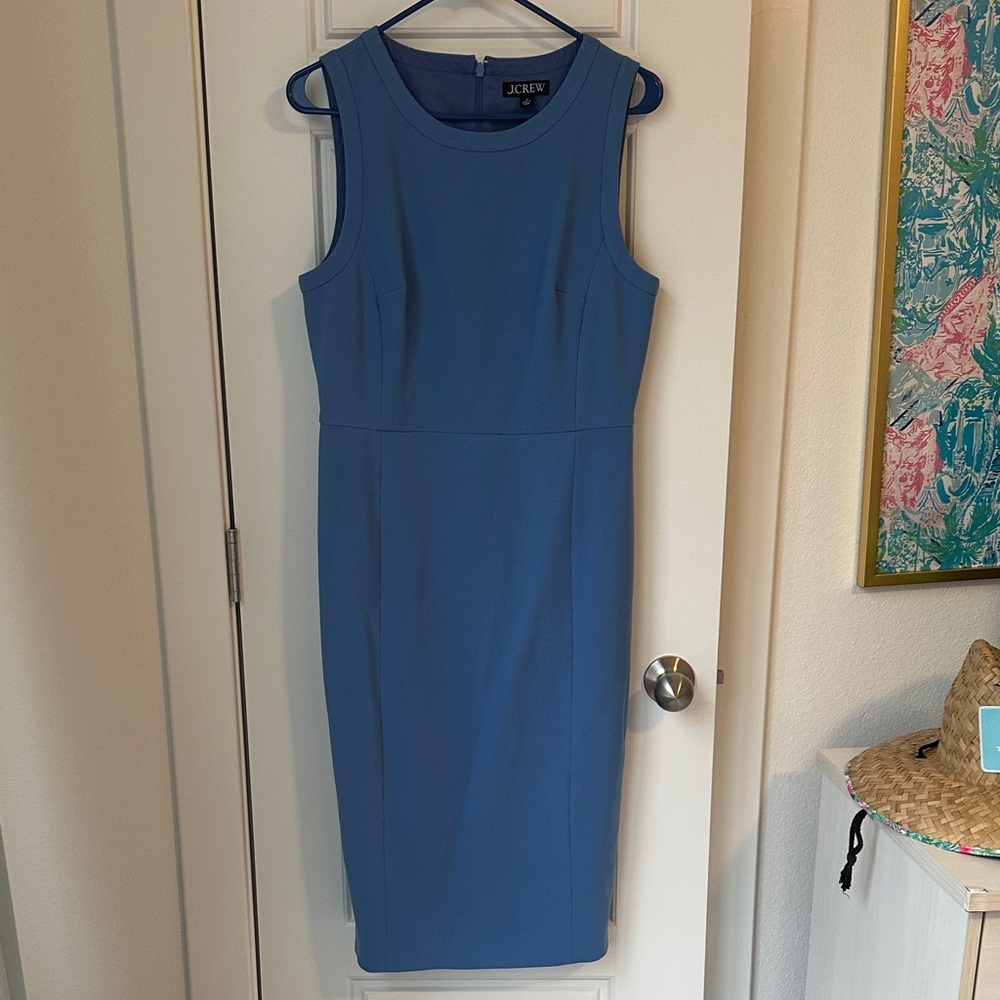 J. Crew Sleeveless Midi Sheath Dress in Slate Blue